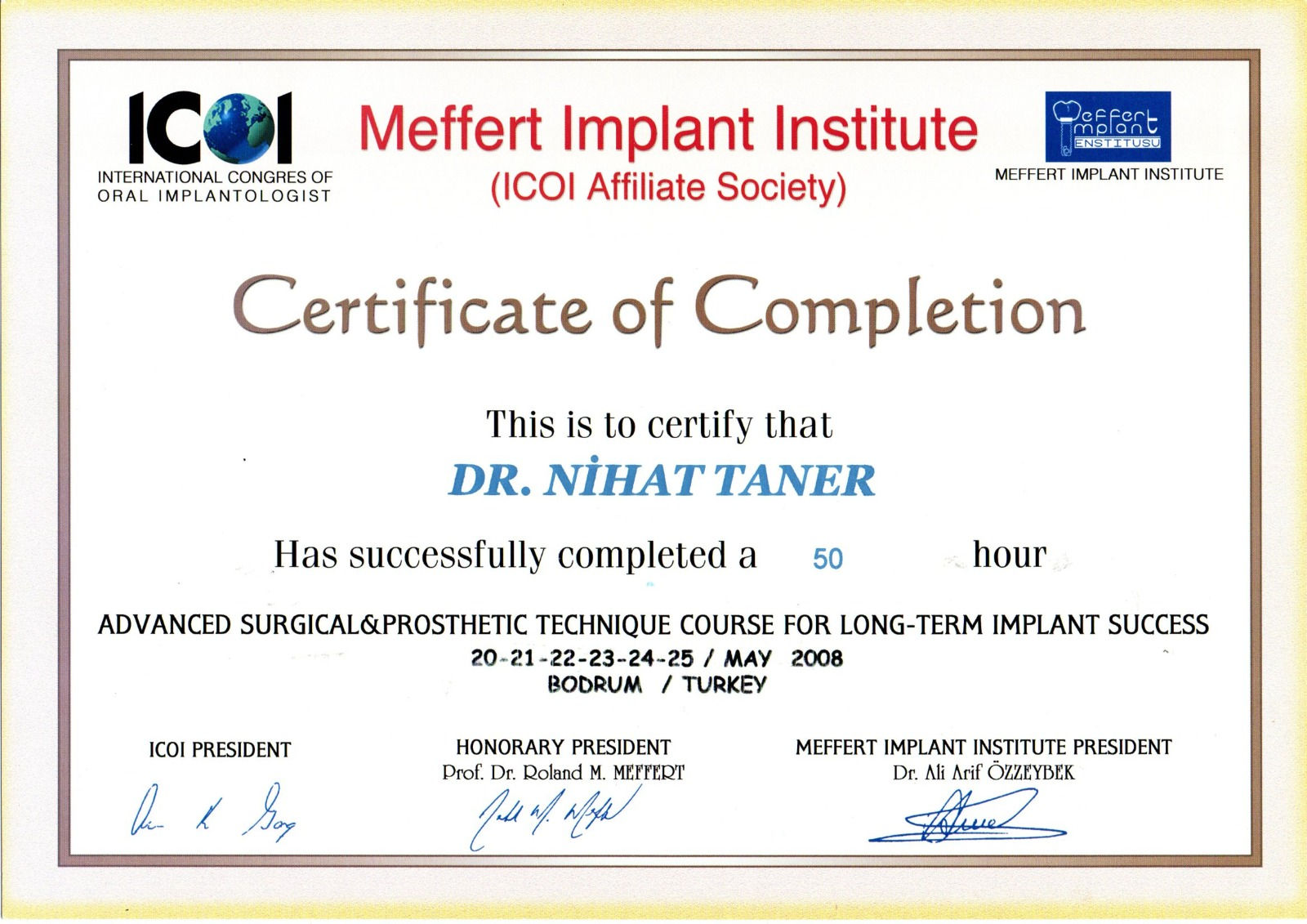 Advanced Surgical &amp; Prosthetic Technique Course for Long-Term Implant Success — 50 saat