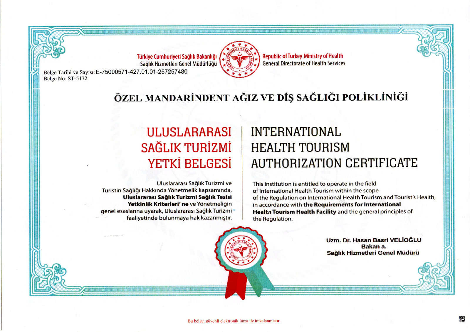Uluslararası Sağlık Turizmi Yetki Belgesi